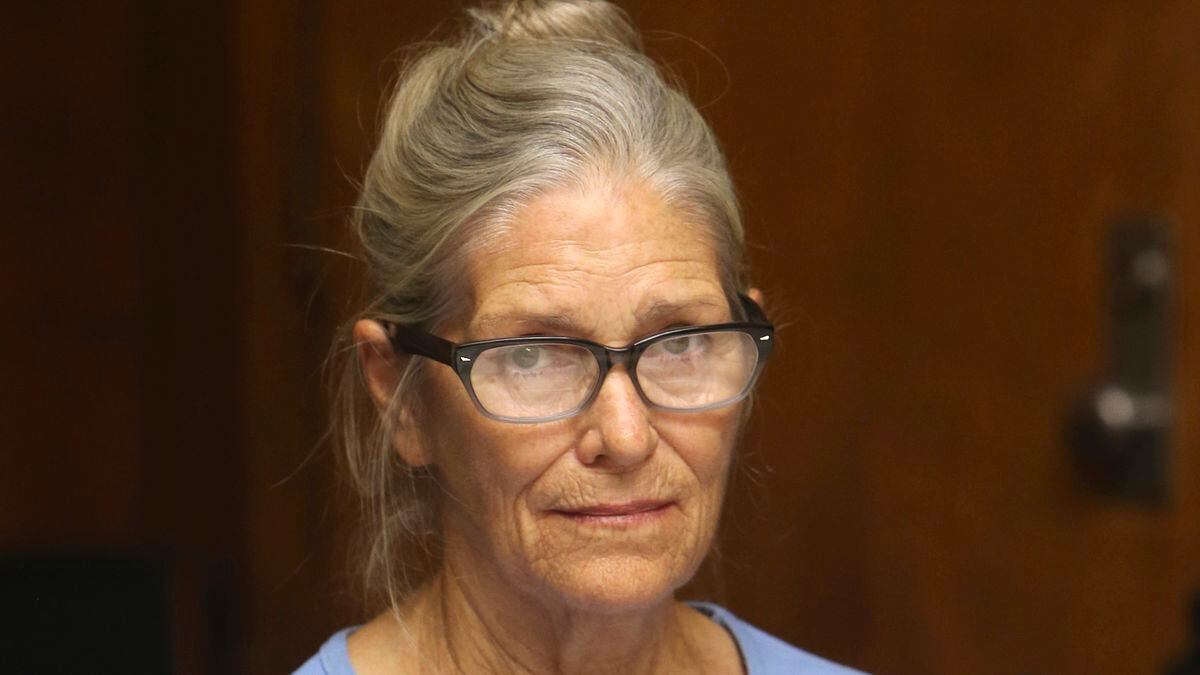FILE - In this Sept. 6, 2017, file photo, Leslie Van Houten attends her parole hearing at the...