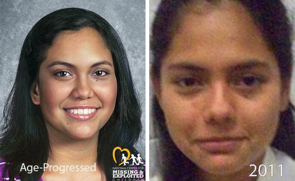 On Tuesday, Oct. 3, 2023, FBI Omaha shared an age-progressed image, left, of Cindy Valle, an...