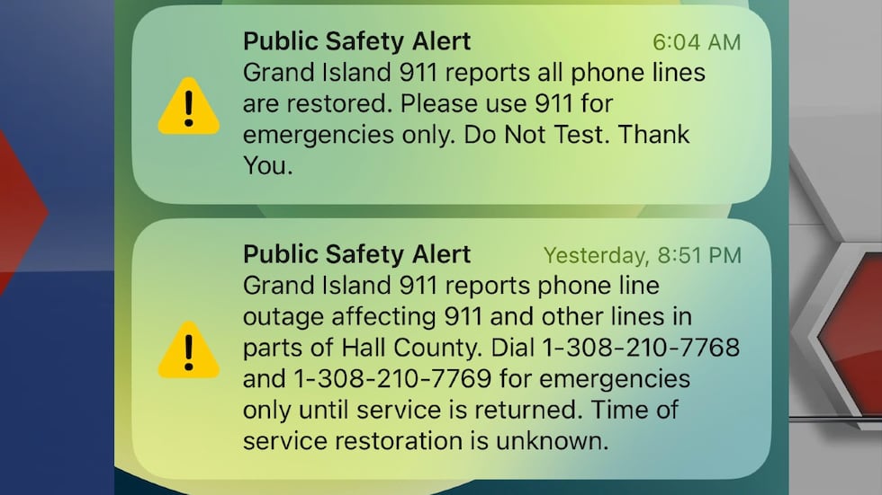 Emergency alert sent out to Grand Island, Hall County residents regarding 911 outage Thursday...
