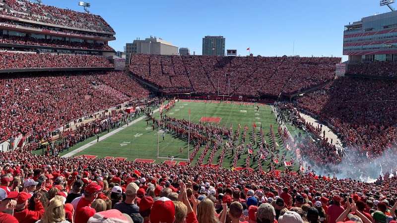 Memorial Stadium in Lincoln on a clear, fall afternoon.