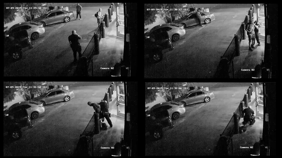Surveillance footage of Julio Arevalo shows him grabbing his bike to leave a Palo Alto donut...