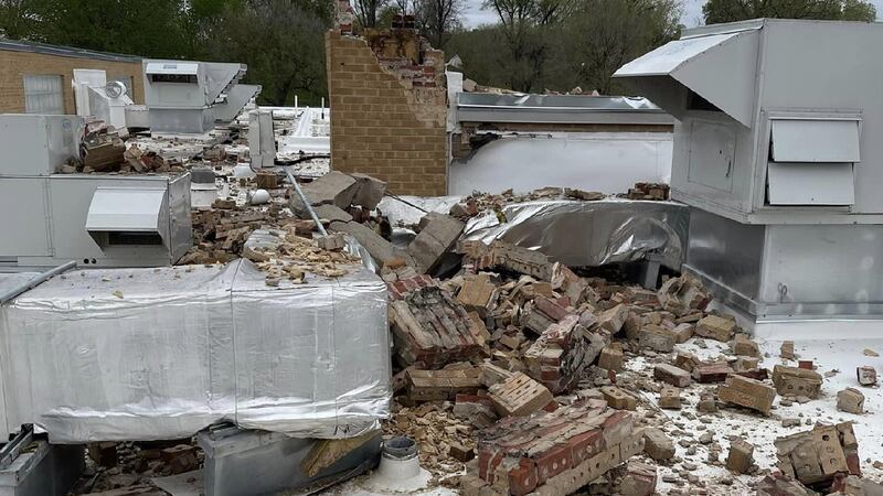 Damage at Park Elementary following severe weather on Friday in Kearney.