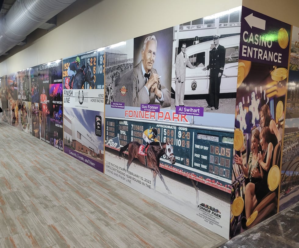 Casino entrance display at Fonner Park for temporary Grand Island Casino Resort.