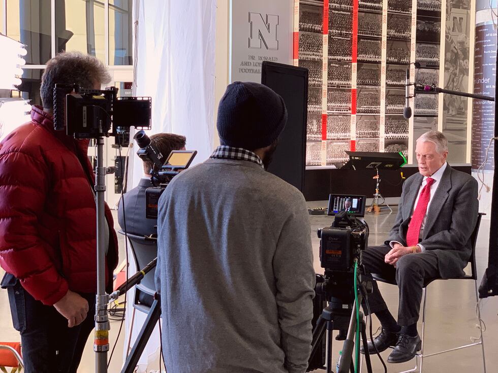 Tom Osborne being interviewed for the documentary "Day by Day" which chronicles his career.