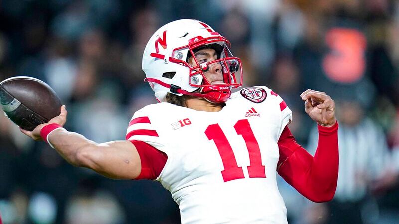 Nebraska quarterback Casey Thompson (11) throws against Purdue during the first half of an...