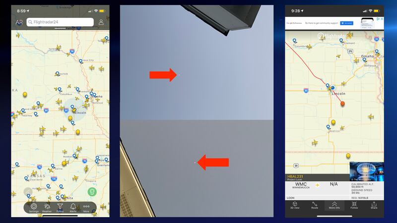 A "Project Loon" balloon was spotted over the skies of Lincoln late Monday evening around sunset.