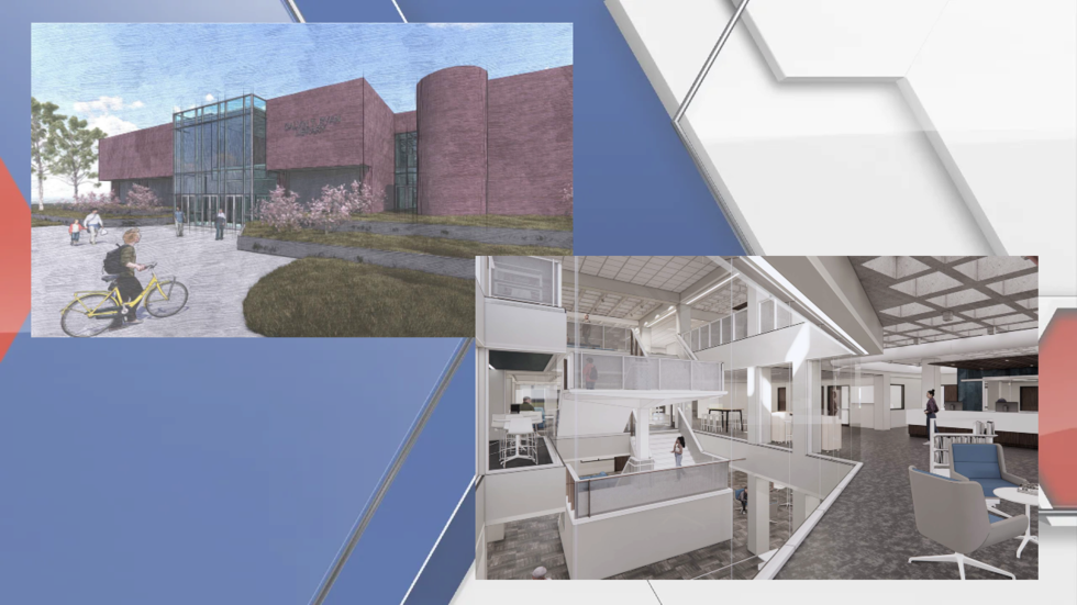 The upgraded entrances at UNK’s Calvin T. Ryan Library will be more accessible and visually...